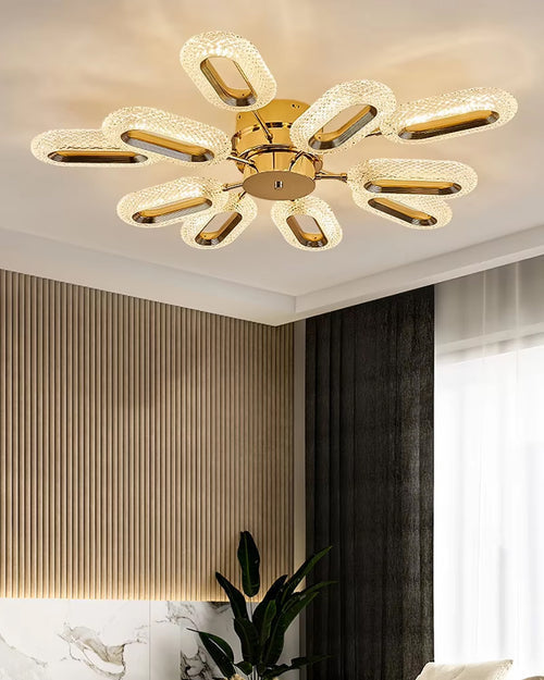 Golden Radiance Crystal Ceiling Light
